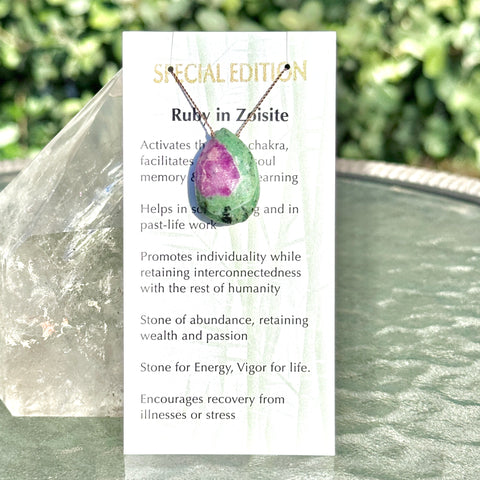 Ruby in Zoisite Drop Bead Necklace Special Edition 15 1/2"