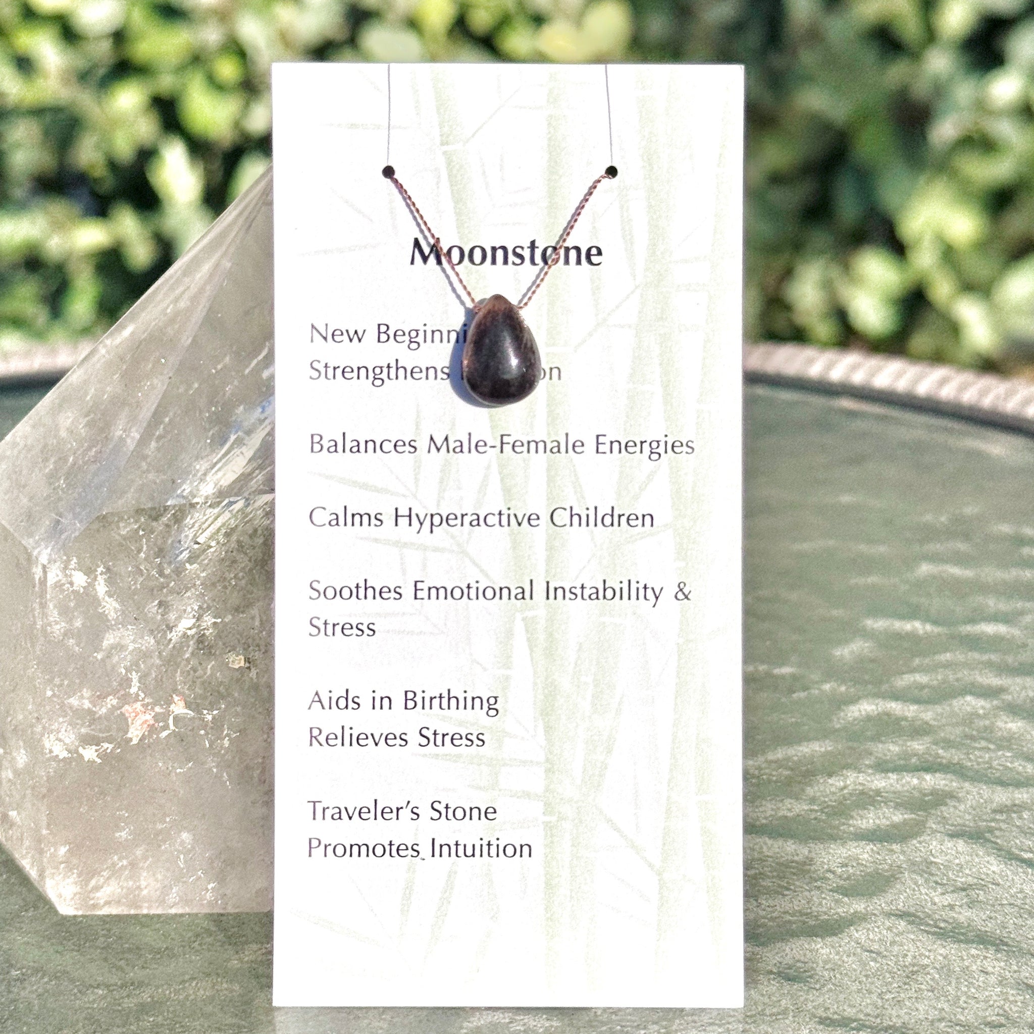 (Black) Moonstone Shimmering Drop Bead Necklace 15 1/2"