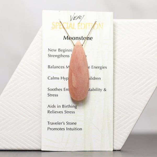 Moonstone (Peach) Large Drop Bead Necklace Very Special Edition 15 1/2"