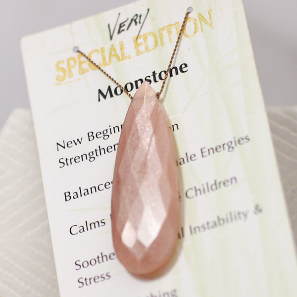 Moonstone (Peach) Large Drop Bead Necklace Very Special Edition 15 1/2"
