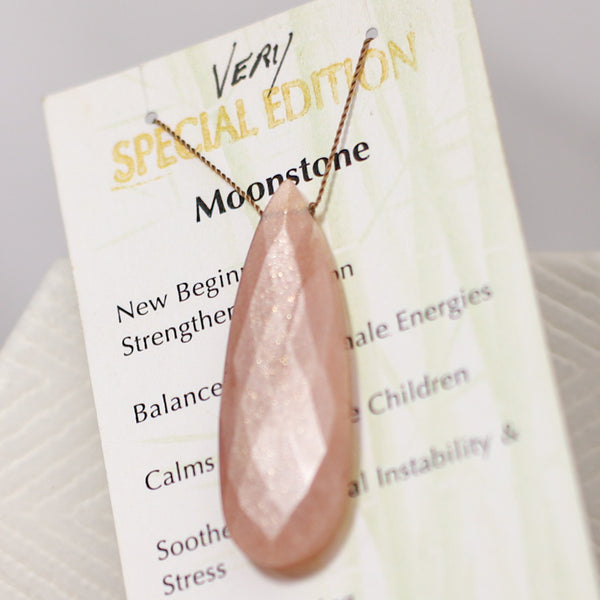 Moonstone (Peach) Large Drop Bead Necklace Very Special Edition 15 1/2"