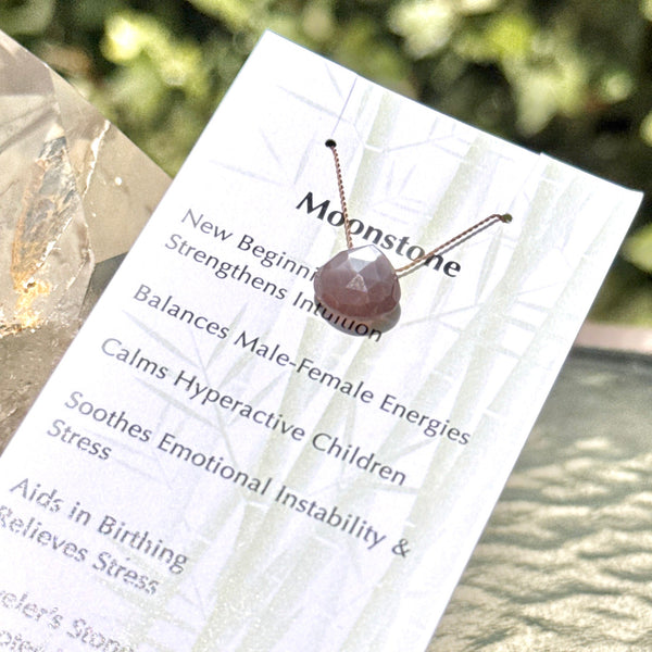 Moonstone (Peach) Drop Bead Necklace 16"