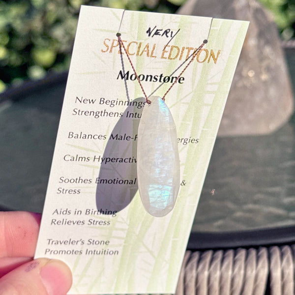 Moonstone Long Drop Bead Necklace Very Special Edition 16"